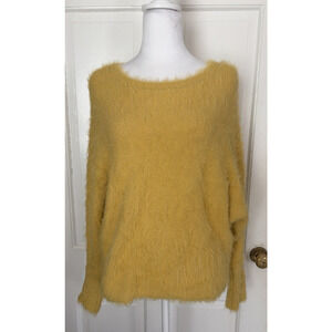 Jessica Simpson Yellow Fuzzy Eyelash Knit Batwing Sleeve Sweater M Coquette Twee